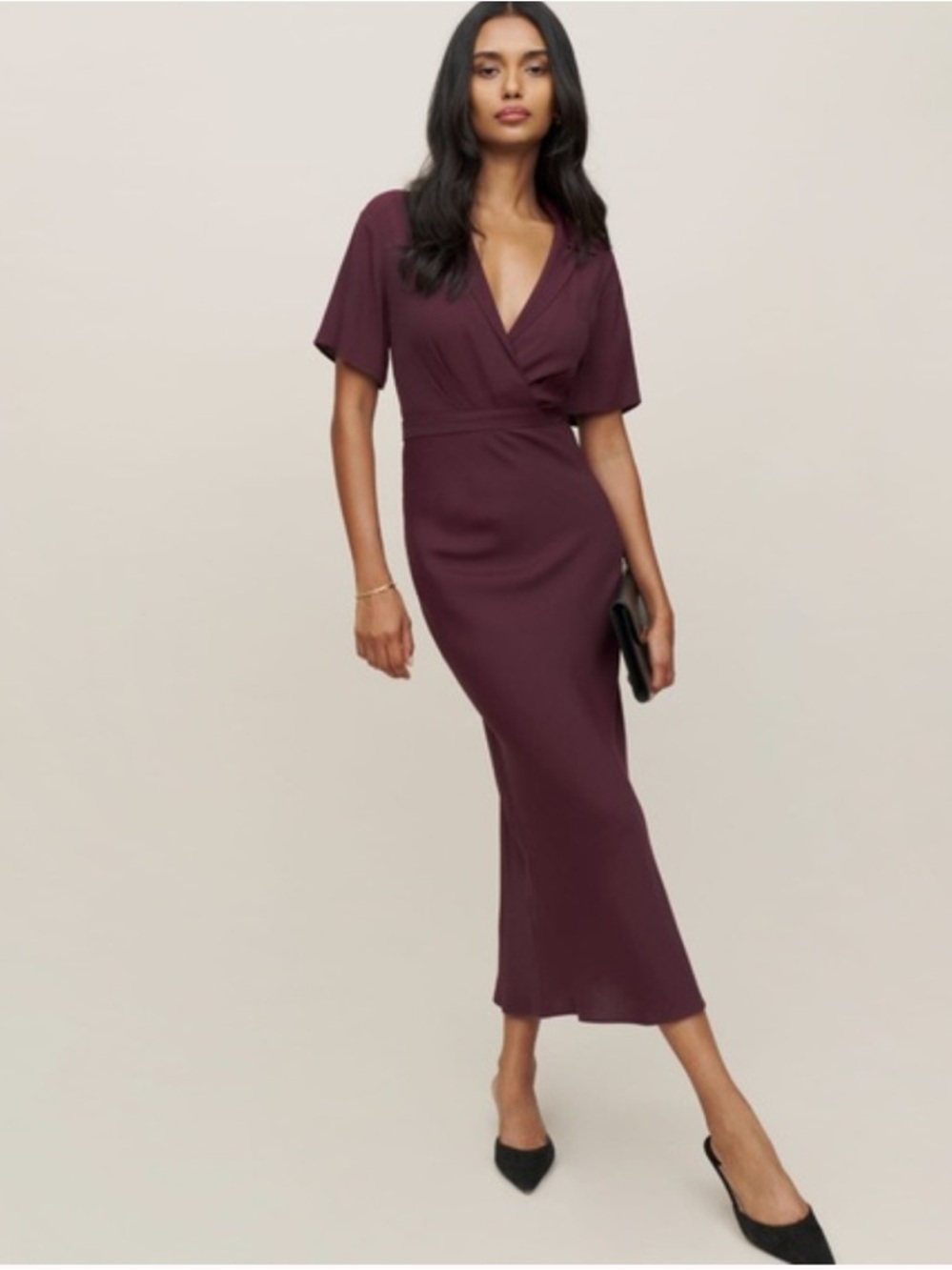 Reformation Danika midi v-neck Dress in Prune burgundy wine size Medium NWT